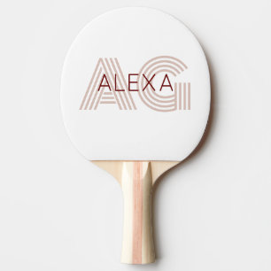 Raquete De Ping Pong Monograma de Beige Moderno e Vinho