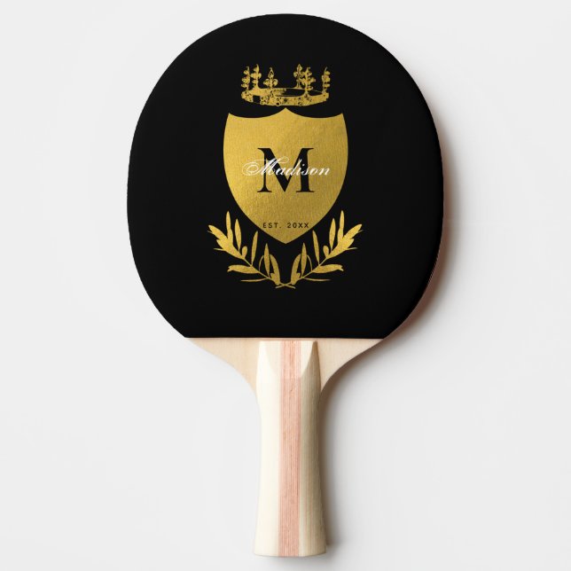 Raquete De Ping Pong Monograma de blindagem Real Black & Dourada (Frente)