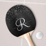 Raquete De Ping Pong Monograma de brilho preto personalizado<br><div class="desc">Personalize facilmente esta moda elegante design de pingue-pongue com brilho bonito preto num fundo metálico escovado preto.</div>