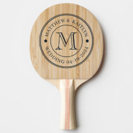 Raquete De Ping Pong Monograma de Casamento Bambu Branco
