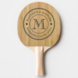 Raquete De Ping Pong Monograma de Casamento Bambu Escuro