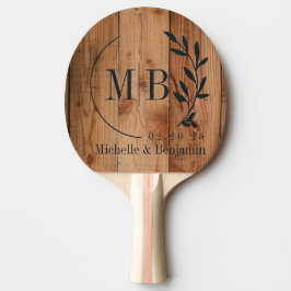 Raquete De Ping Pong Monograma de Casamento com Folha de Álamo em Corte