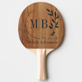 Raquete De Ping Pong Monograma de Casamento com Folha de Madeira de Bor
