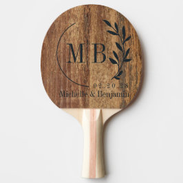 Raquete De Ping Pong Monograma de casamento com folha de madeira de ced