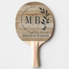 Raquete De Ping Pong Monograma de casamento com folha de madeira de cin