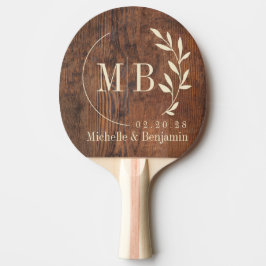Raquete De Ping Pong Monograma de Casamento com Folha de Madeira de Noz