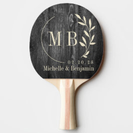 Raquete De Ping Pong Monograma de Casamento de Folha de Madeira Escurec