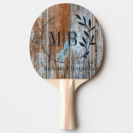 Raquete De Ping Pong Monograma de casamento de folha de madeira lavado
