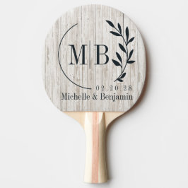 Raquete De Ping Pong Monograma de Casamento de Folha de Madeira Pintada
