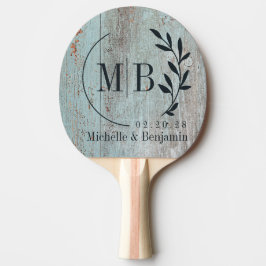 Raquete De Ping Pong Monograma de Casamento de Folha de Madeira Pintada