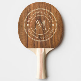 Raquete De Ping Pong Monograma de Casamento Elm Wood