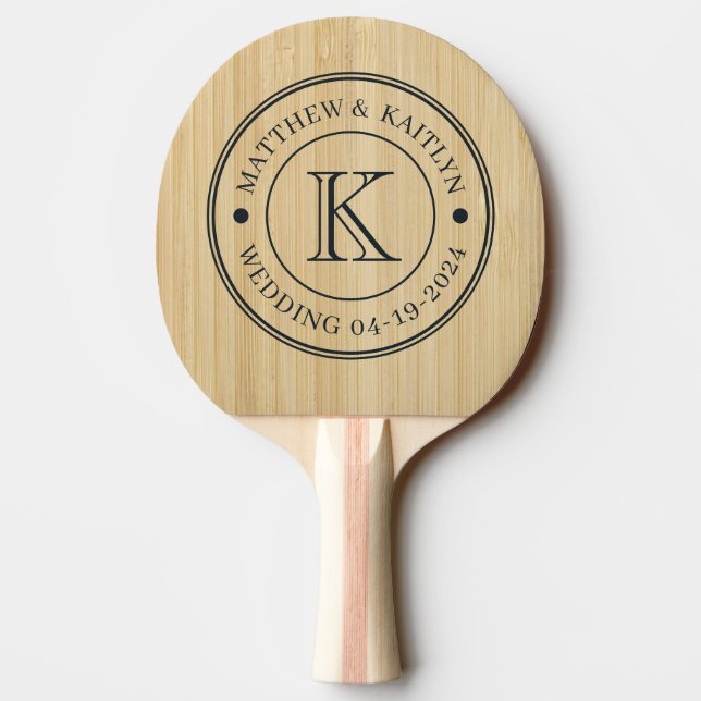 Raquete De Ping Pong Monograma de Casamento em Bambu Leve (Verso)