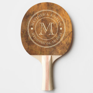 Raquete De Ping Pong Monograma de Casamento em Bloco de Corte