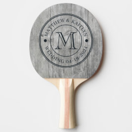 Raquete De Ping Pong Monograma de Casamento em Madeira Cinza