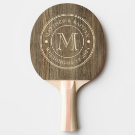 Raquete De Ping Pong Monograma de Casamento em Madeira de Carvalho