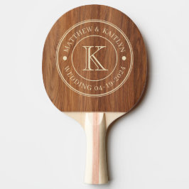 Raquete De Ping Pong Monograma de Casamento em Madeira de Carvalho Verm