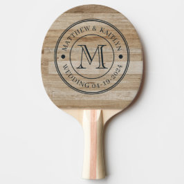 Raquete De Ping Pong Monograma de Casamento em Madeira de Cinza Claro