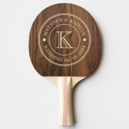 Raquete De Ping Pong Monograma de Casamento em Madeira de Noz