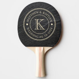 Raquete De Ping Pong Monograma de Casamento em Pedra de Granito Preto