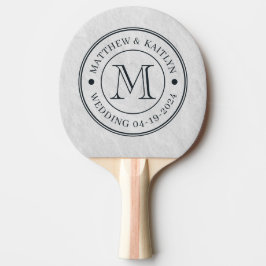 Raquete De Ping Pong Monograma de Casamento em Pedra de Mármore Branco