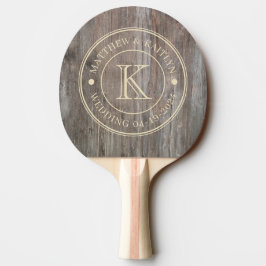 Raquete De Ping Pong Monograma de Casamento em Tábuas Gastas