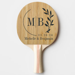 Raquete De Ping Pong Monograma de Casamento Folha de Bambu Escuro