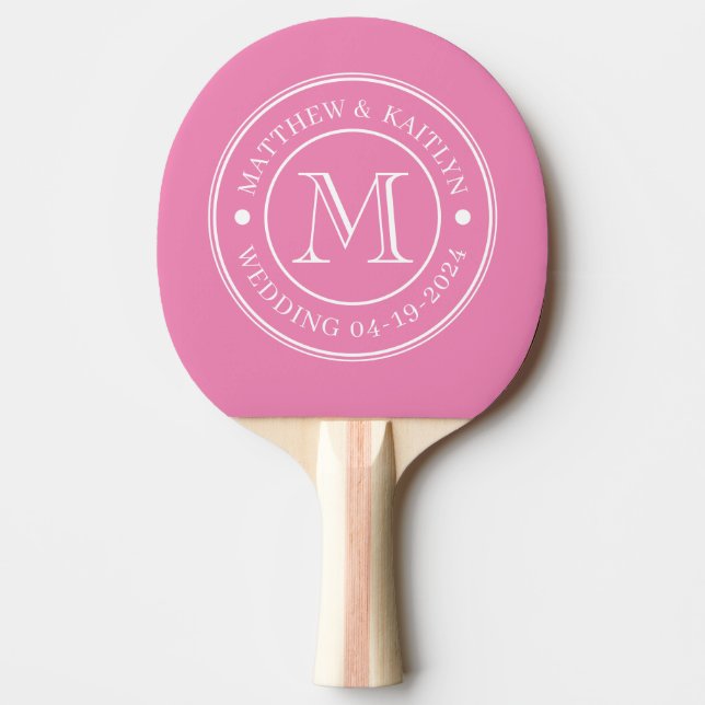 Raquete De Ping Pong Monograma de Casamento Rosa (Frente)