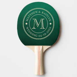 Raquete De Ping Pong Monograma de Casamento Verde Esmeralda