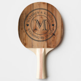 Raquete De Ping Pong Monograma de Coração de Casamento em Maple Rough C