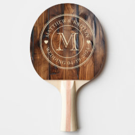 Raquete De Ping Pong Monograma de Coração de Madeira Escura Manchada Br
