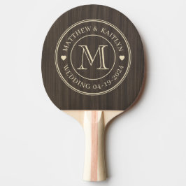 Raquete De Ping Pong Monograma de Coração de Madeira Escura Moderna par