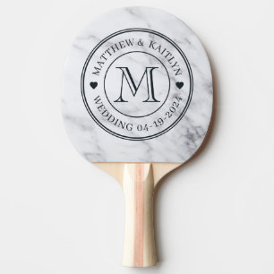 Raquete De Ping Pong Monograma de Coração de Mármore Branco Limpo Moder