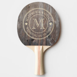 Raquete De Ping Pong Monograma de Coração de Tábuas Gastas para Casamen