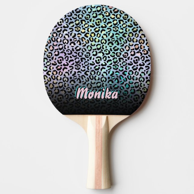 Raquete De Ping Pong Monograma de Folha Iridescente Elegante Glam Leopa (Frente)