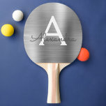 Raquete De Ping Pong Monograma de Folha Metálica de Luxo<br><div class="desc">Película Metálica Elegante Monograma Ping Pong Paddle,  De Silver De Luxo Faux. Este monograma de Ping Pong Paddle pode ser personalizado para incluir seu nome inicial e próprio e fazer um excelente de aniversário feminino ou presente de festa de solteira de casamento.</div>