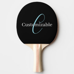 Raquete De Ping Pong Monograma de letra cursiva editável Preto Azul Bra