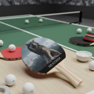 Raquete De Ping Pong Monograma de Lobo Rosnando Floresta