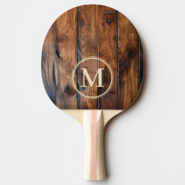 Raquete De Ping Pong Monograma de Madeira Escura Manchada Brilhante