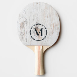 Raquete De Ping Pong Monograma de Madeira Pintada de Branco