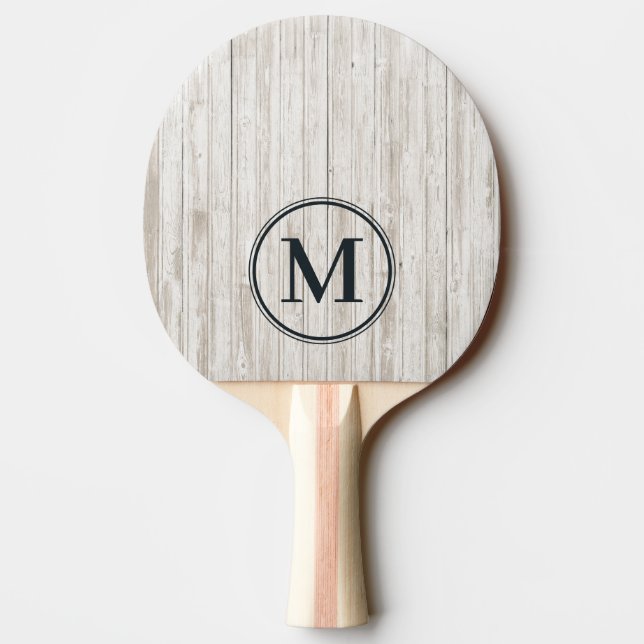 Raquete De Ping Pong Monograma de Madeira Pintada de Branco (Verso)