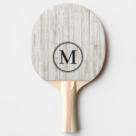 Raquete De Ping Pong Monograma de Madeira Pintada de Branco
