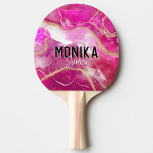 Raquete De Ping Pong Monograma de mármore Dourado brilhante, cor-de-ros