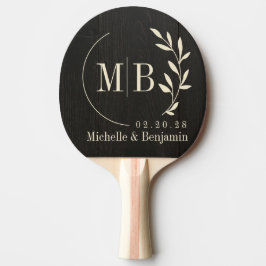 Raquete De Ping Pong Monograma de Noiva com Folha de Madeira Preta Escu