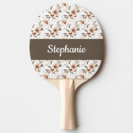 Raquete De Ping Pong Monograma de Nome Aquarela Flor Silvestre Rosa