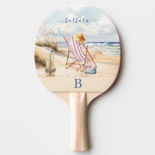 Raquete De Ping Pong Monograma de Nome com Aquarela Estilosa da Praia O