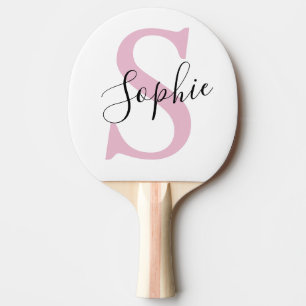 Raquete De Ping Pong Monograma de Nome Personalizado Moderno - Rosa