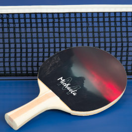 Raquete De Ping Pong Monograma de nuvens, neblina e montanhas
