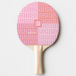 Raquete De Ping Pong Monograma de Padrão Laranja Rosa Moderno