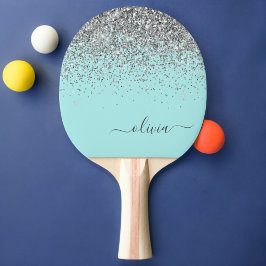 Raquete De Ping Pong Monograma de Prata Leve Azul Aqua