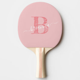 Raquete De Ping Pong Monograma de Script, Cor-de-rosa Personalizada Ini